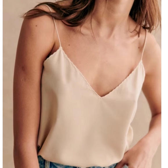 Classic Sezane Adriano Silk Top Cami - Cream Light Beige - Picture 2 of 9